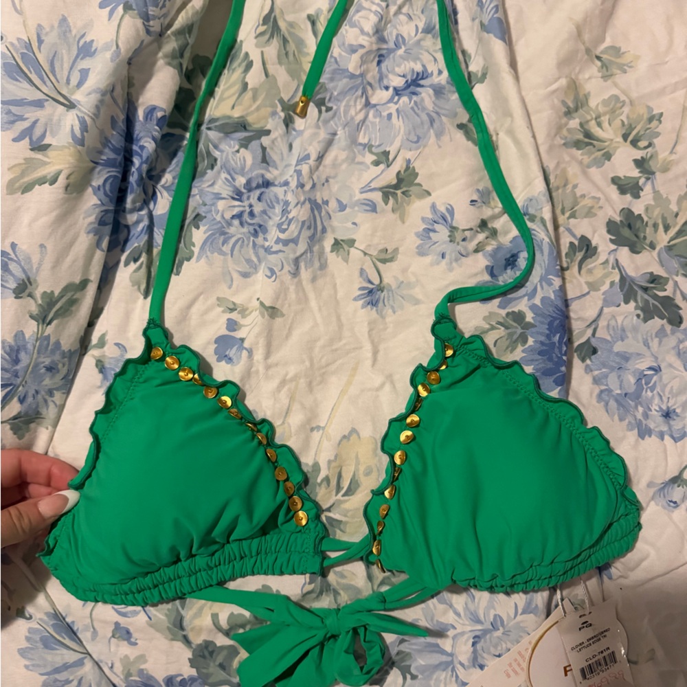 PQ swim lettuce edge bikini top Gold Accents